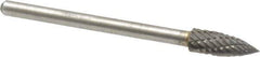 Atrax - 3/16" Cut Diam, 1/8" Shank Diam, Tree Head Double Cut Burr - Carbide, Point End, 1/2" LOC, 1-1/2" OAL - Exact Tool & Supply