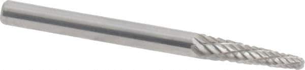 Atrax - 1/8" Cut Diam, 1/8" Shank Diam, Taper Head Double Cut Burr - Radius End, 1/2" LOC, 1-1/2" OAL - Exact Tool & Supply