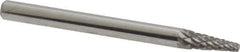 Atrax - 1/8" Cut Diam, 1/8" Shank Diam, Cone Head Double Cut Burr - Carbide, Point End, 3/8" LOC, 1-1/2" OAL - Exact Tool & Supply
