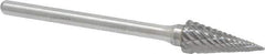 Atrax - 1/4" Cut Diam, 1/8" Shank Diam, Cone Head Double Cut Burr - Carbide, Point End, 1/2" LOC, 1-7/8" OAL - Exact Tool & Supply
