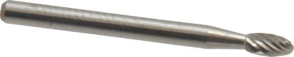Atrax - 1/8" Cut Diam, 1/8" Shank Diam, Oval Head Single Cut Burr - Carbide, Radius End, 7/32" LOC, 1-1/2" OAL - Exact Tool & Supply