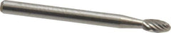 Atrax - 1/8" Cut Diam, 1/8" Shank Diam, Oval Head Single Cut Burr - Carbide, Radius End, 7/32" LOC, 1-1/2" OAL - Exact Tool & Supply