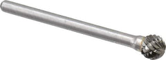 Atrax - 1/4" Cut Diam, 1/8" Shank Diam, Ball Head Double Cut Burr - Carbide, Radius End, 7/32" LOC, 1-1/2" OAL - Exact Tool & Supply