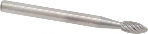 Atrax - 1/8" Cut Diam, 1/8" Shank Diam, Flame Head Single Cut Burr - Carbide, Radius End, 1/4" LOC, 1-1/2" OAL - Exact Tool & Supply