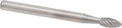 Atrax - 1/8" Cut Diam, 1/8" Shank Diam, Flame Head Single Cut Burr - Carbide, Radius End, 1/4" LOC, 1-1/2" OAL - Exact Tool & Supply