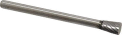 Atrax - 3/16" Cut Diam, 1/8" Shank Diam, Inverted Cone Head Single Cut Burr - Flat End, 1/4" LOC, 1-1/2" OAL - Exact Tool & Supply