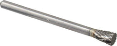 Atrax - 3/16" Cut Diam, 1/8" Shank Diam, Inverted Cone Head Double Cut Burr - Flat End, 1/4" LOC, 1-1/2" OAL - Exact Tool & Supply
