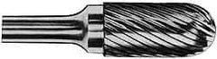 M.A. Ford - 3/32" Cut Diam, 1/8" Shank Diam, Cylinder with Radius Head Single Cut Burr - Carbide, Radius End, 7/16" LOC, 1-1/2" OAL - Exact Tool & Supply
