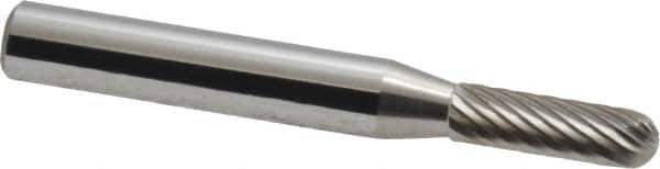 Atrax - 3/16" Cut Diam, 1/4" Shank Diam, Cylinder with Radius Head Single Cut Burr - Carbide, Radius End, 5/8" LOC, 2" OAL - Exact Tool & Supply