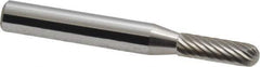Atrax - 3/16" Cut Diam, 1/4" Shank Diam, Cylinder with Radius Head Single Cut Burr - Carbide, Radius End, 5/8" LOC, 2" OAL - Exact Tool & Supply