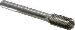 Atrax - 3/8" Cut Diam, 1/4" Shank Diam, Cylinder with Radius Head Single Cut Burr - Carbide, Radius End, 3/4" LOC, 2-1/2" OAL - Exact Tool & Supply