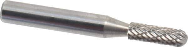 Atrax - 3/16" Cut Diam, 1/4" Shank Diam, Cylinder with Radius Head Double Cut Burr - Carbide, Radius End, 1/2" LOC, 2" OAL - Exact Tool & Supply