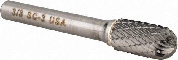 Atrax - 3/8" Cut Diam, 1/4" Shank Diam, Cylinder with Radius Head Double Cut Burr - Carbide, Radius End, 3/4" LOC, 2-1/2" OAL - Exact Tool & Supply