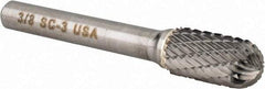 Atrax - 3/8" Cut Diam, 1/4" Shank Diam, Cylinder with Radius Head Double Cut Burr - Carbide, Radius End, 3/4" LOC, 2-1/2" OAL - Exact Tool & Supply