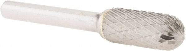 Atrax - 7/16" Cut Diam, 1/4" Shank Diam, Cylinder with Radius Head Double Cut Burr - Carbide, Radius End, 1" LOC, 2-3/4" OAL - Exact Tool & Supply