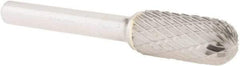 Atrax - 7/16" Cut Diam, 1/4" Shank Diam, Cylinder with Radius Head Double Cut Burr - Carbide, Radius End, 1" LOC, 2-3/4" OAL - Exact Tool & Supply