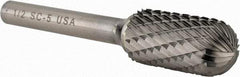 Atrax - 1/2" Cut Diam, 1/4" Shank Diam, Cylinder with Radius Head Double Cut Burr - Carbide, Radius End, 1" LOC, 2-3/4" OAL - Exact Tool & Supply