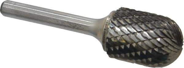 Atrax - 3/4" Cut Diam, 1/4" Shank Diam, Cylinder with Radius Head Double Cut Burr - Carbide, Radius End, 1" LOC, 2-3/4" OAL - Exact Tool & Supply