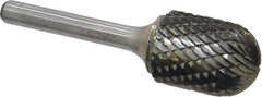 Atrax - 3/4" Cut Diam, 1/4" Shank Diam, Cylinder with Radius Head Double Cut Burr - Carbide, Radius End, 1" LOC, 2-3/4" OAL - Exact Tool & Supply