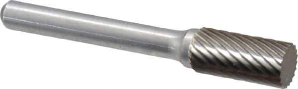 Atrax - 3/8" Cut Diam, 1/4" Shank Diam, Cylinder Head Single Cut Burr - Carbide, Flat End, 3/4" LOC, 2-1/2" OAL - Exact Tool & Supply