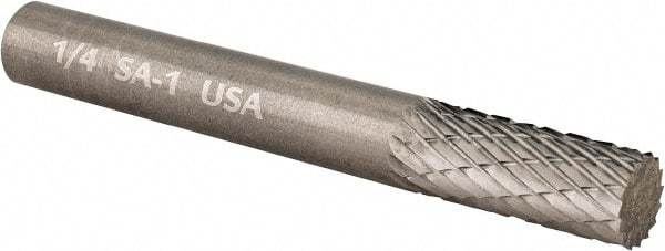 Atrax - 1/4" Cut Diam, 1/4" Shank Diam, Cylinder Head Double Cut Burr - Carbide, Flat End, 5/8" LOC, 2" OAL - Exact Tool & Supply