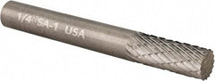 Atrax - 1/4" Cut Diam, 1/4" Shank Diam, Cylinder Head Double Cut Burr - Carbide, Flat End, 5/8" LOC, 2" OAL - Exact Tool & Supply