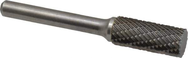 Atrax - 7/16" Cut Diam, 1/4" Shank Diam, Cylinder Head Double Cut Burr - Carbide, Flat End, 1" LOC, 2-3/4" OAL - Exact Tool & Supply