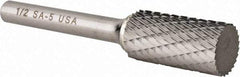 Atrax - 1/2" Cut Diam, 1/4" Shank Diam, Cylinder Head Double Cut Burr - Carbide, Flat End, 1" LOC, 2-3/4" OAL - Exact Tool & Supply