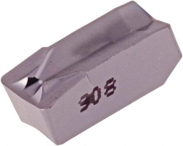 Iscar - 608GIMF Grade IC908, 8mm Cutting Width Carbide Grooving Insert - 0.142" Max Depth of Cut, Neutral, 0.0315" Corner Radius, TiAlN Finish - Exact Tool & Supply