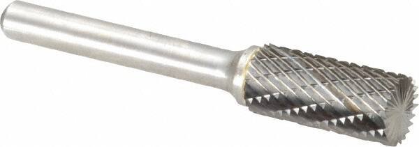 Atrax - 7/16" Cut Diam, 1/4" Shank Diam, Cylinder with End Cut Head Double Cut Burr - Carbide, End Cut End, 1" LOC, 2-3/4" OAL - Exact Tool & Supply