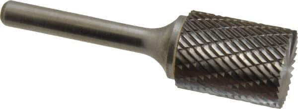 Atrax - 3/4" Cut Diam, 1/4" Shank Diam, Cylinder with End Cut Head Double Cut Burr - Carbide, End Cut End, 1" LOC, 2-3/4" OAL - Exact Tool & Supply