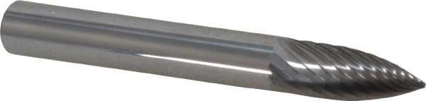 Atrax - 1/4" Cut Diam, 1/4" Shank Diam, Tree Head Single Cut Burr - Carbide, Point End, 5/8" LOC, 2" OAL - Exact Tool & Supply