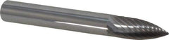 Atrax - 1/4" Cut Diam, 1/4" Shank Diam, Tree Head Single Cut Burr - Carbide, Point End, 5/8" LOC, 2" OAL - Exact Tool & Supply