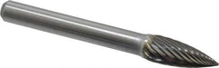 Atrax - 5/16" Cut Diam, 1/4" Shank Diam, Tree Head Single Cut Burr - Carbide, Point End, 3/4" LOC, 2-1/2" OAL - Exact Tool & Supply