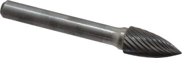 Atrax - 3/8" Cut Diam, 1/4" Shank Diam, Tree Head Single Cut Burr - Carbide, Point End, 3/4" LOC, 2-1/2" OAL - Exact Tool & Supply