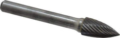 Atrax - 3/8" Cut Diam, 1/4" Shank Diam, Tree Head Single Cut Burr - Carbide, Point End, 3/4" LOC, 2-1/2" OAL - Exact Tool & Supply