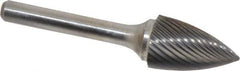 Atrax - 5/8" Cut Diam, 1/4" Shank Diam, Tree Head Single Cut Burr - Carbide, Point End, 1" LOC, 2-3/4" OAL - Exact Tool & Supply