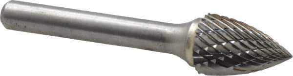 Atrax - 1/2" Cut Diam, 1/4" Shank Diam, Tree Head Double Cut Burr - Carbide, Point End, 3/4" LOC, 2-1/2" OAL - Exact Tool & Supply