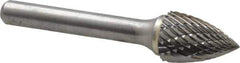 Atrax - 1/2" Cut Diam, 1/4" Shank Diam, Tree Head Double Cut Burr - Carbide, Point End, 3/4" LOC, 2-1/2" OAL - Exact Tool & Supply