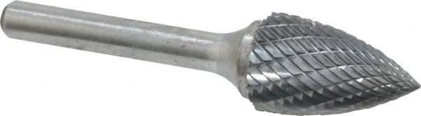 Atrax - 5/8" Cut Diam, 1/4" Shank Diam, Tree Head Double Cut Burr - Carbide, Point End, 1" LOC, 2-3/4" OAL - Exact Tool & Supply
