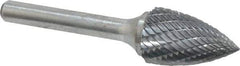 Atrax - 5/8" Cut Diam, 1/4" Shank Diam, Tree Head Double Cut Burr - Carbide, Point End, 1" LOC, 2-3/4" OAL - Exact Tool & Supply
