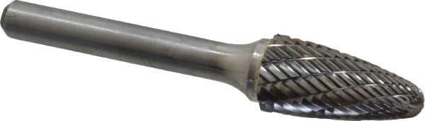 Atrax - 1/2" Cut Diam, 1/4" Shank Diam, Tree with Radius Head Double Cut Burr - Carbide, Radius End, 1" LOC, 2-3/4" OAL - Exact Tool & Supply