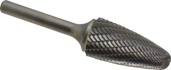 Atrax - 3/4" Cut Diam, 1/4" Shank Diam, Tree with Radius Head Double Cut Burr - Carbide, Radius End, 1-1/2" LOC, 3-1/4" OAL - Exact Tool & Supply
