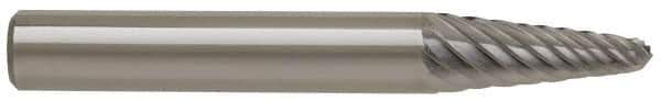 M.A. Ford - 1/8" Cut Diam, 1/8" Shank Diam, Taper Head Double Cut Burr - Carbide, Radius End, 3/8" LOC, 1-1/2" OAL - Exact Tool & Supply