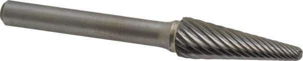 Atrax - 3/8" Cut Diam, 1/4" Shank Diam, Taper Head Single Cut Burr - Radius End, 1-1/16" LOC, 2-15/16" OAL - Exact Tool & Supply