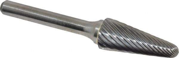 Atrax - 1/2" Cut Diam, 1/4" Shank Diam, Taper Head Single Cut Burr - Radius End, 1-1/8" LOC, 3" OAL - Exact Tool & Supply