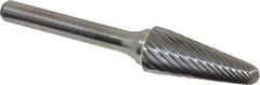 Atrax - 1/2" Cut Diam, 1/4" Shank Diam, Taper Head Single Cut Burr - Radius End, 1-1/8" LOC, 3" OAL - Exact Tool & Supply