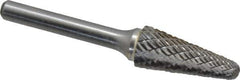 Atrax - 1/2" Cut Diam, 1/4" Shank Diam, Taper Head Double Cut Burr - Radius End, 1-1/8" LOC, 3" OAL - Exact Tool & Supply