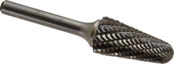 Atrax - 5/8" Cut Diam, 1/4" Shank Diam, Taper Head Double Cut Burr - Radius End, 1-5/16" LOC, 3-3/16" OAL - Exact Tool & Supply