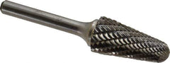 Atrax - 5/8" Cut Diam, 1/4" Shank Diam, Taper Head Double Cut Burr - Radius End, 1-5/16" LOC, 3-3/16" OAL - Exact Tool & Supply